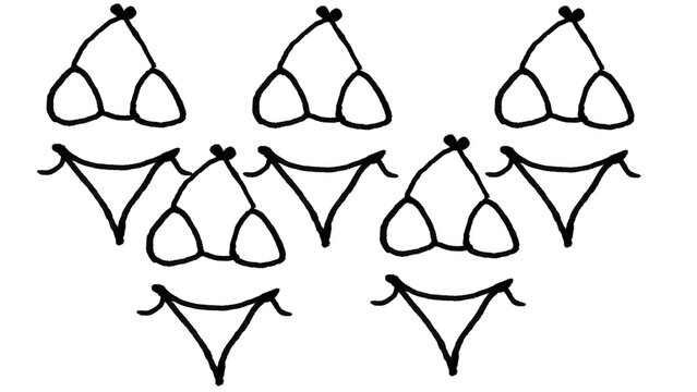 Set of Six Minimalist Bikini Line Art Doodle Icons on White Background