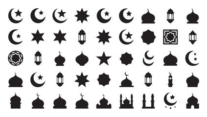 Islamic crescent moon and star silhouettes collection for ramadan kareem greeting designs. © Tanvir