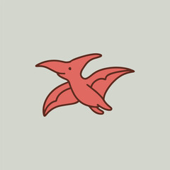 Cute minimalist pink pterodactyl illustration, simple cartoon prehistoric flying dinosaur icon © Griyolabs