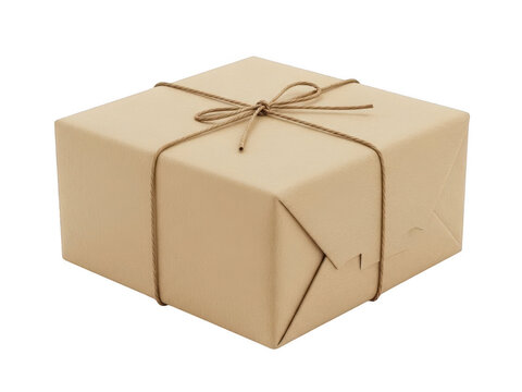 Elegantly wrapped brown paper gift box isolated on transparent background