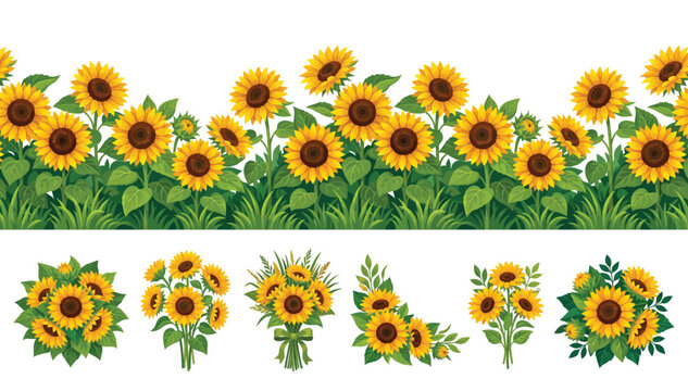 Sunflower border, bouquets, and floral arrangements set