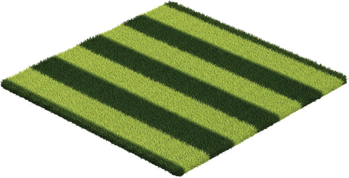 Isometric striped fresh green grass texture surface with background landscape exterior football environment fielding abstract isometric landscaping