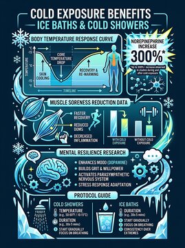 Health benefits of cold exposure and ice baths infographic