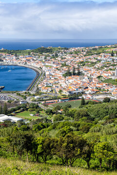 Azores islands Horta town with marina and landscape on Faial island on Azores, Portugal