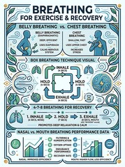 Naklejka premium Infographic showing breathing techniques for exercise and recovery