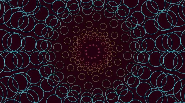 Seamless abstract circular geometric pattern loop design on rich burgundy background