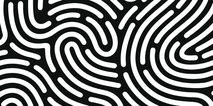 Black and white fingerprint inspired organic line pattern for biometric security concept and natural texture design