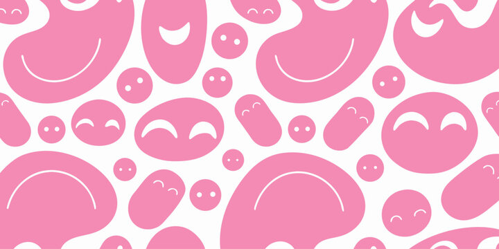 Cute seamless pattern with happy pink cartoon amoeba shapes