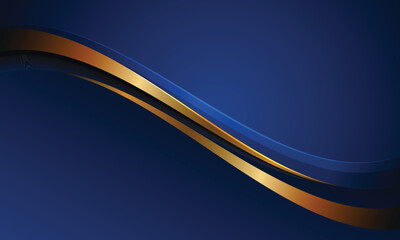 Obraz premium Abstract Blue Wave Background with Flowing Curved Lines Gold and Orange Accents Modern Business Vector Wallpaper Design Template Illustration Banner Texture Backdrop