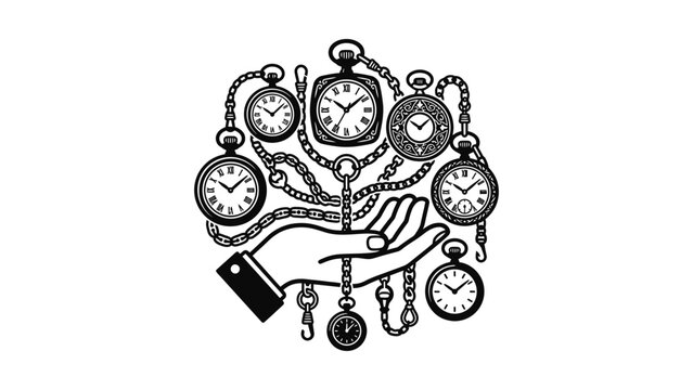 Hand holding pocket watches chain concept time management