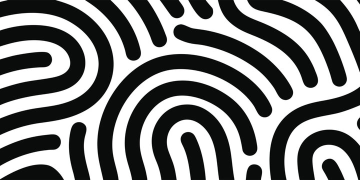 Seamless black and white pattern with organic lines and rounded shapes, abstract background design
