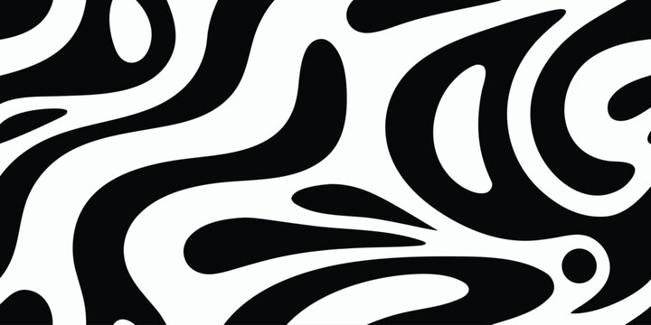 Abstract black and white liquid marble texture seamless pattern with fluid organic shapes