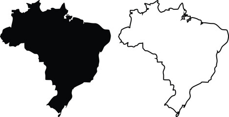 Obraz premium Brazil Map Outline and Silhouette Vector Illustration on White Background
