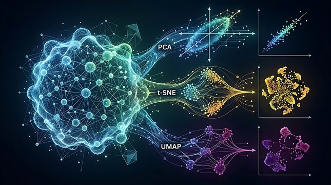 Abstract representation of data dimensionality reduction algorithms