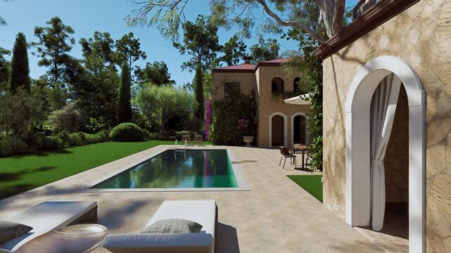 Mediterranean Villa Courtyard with Luxury Swimming Pool