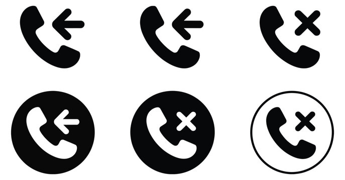 Phone call icons set, incoming, outgoing, and missed call indicators for communication applications, mobile interface navigation, contact management system, and digital connectivity. 