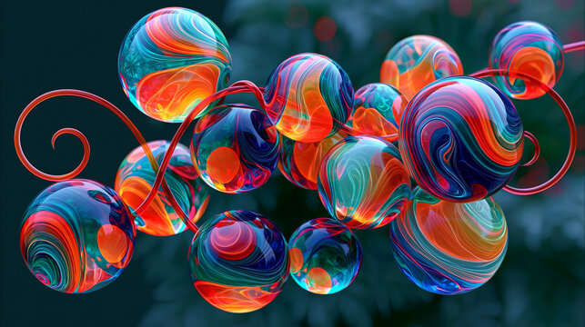 Colorful Glass Garden Stake with Curled Wire in Macro Close-Up