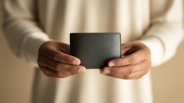 Man holds a wallet in both hands