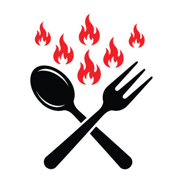 Spoon and fork with flames food symbol