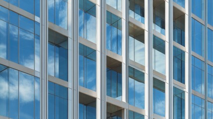 Obraz premium Modern building reflects blue sky