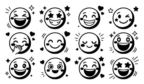 Happy Smiley Face Cartoon Character Collection with Cute Emoji Vector Set
