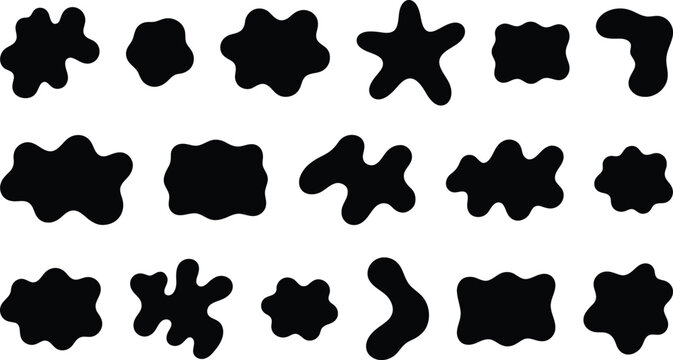 Abstract black shapes collection organic forms ink splatter style isolated vector graphics