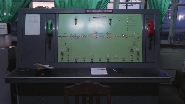 Retro Thailand Centralized Railway Traffic Control Switch Board Panel Equipment at Asia Train Station Center.