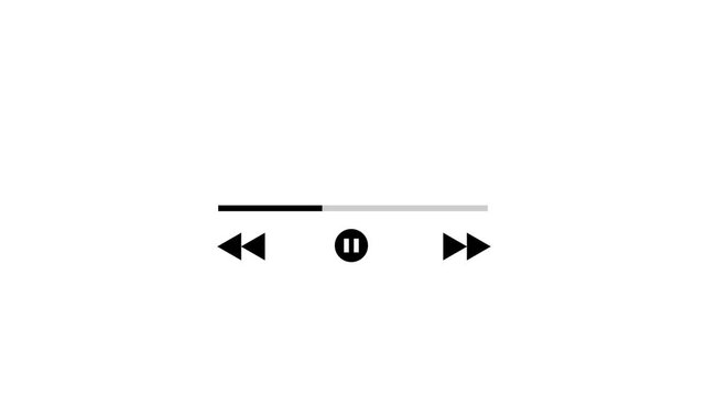 Minimalist media player progress bar animation with playback controls, smooth loading indicator for ui and digital interface projects