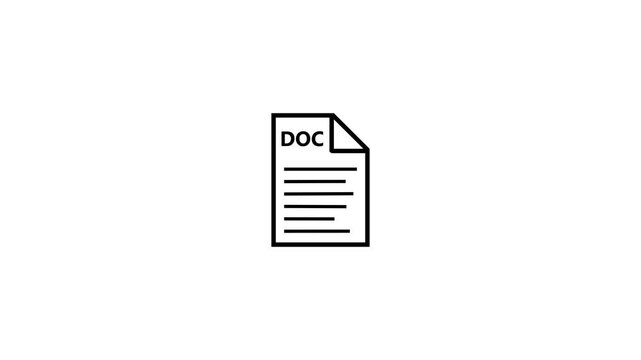 minimalist doc file icon animation, digital document symbol for business, office workflow and file management concept on black background
