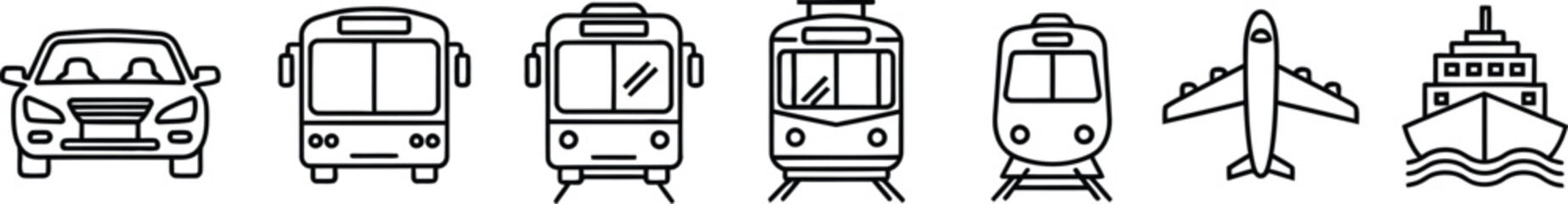Transportation icon collection with car bus train airplane and ship vector set © hafsa