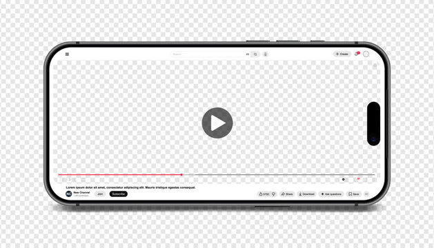 Video player streaming template light mode for web and mobile apps on smartphone screen display isolated on transparent background. Vector illustration
