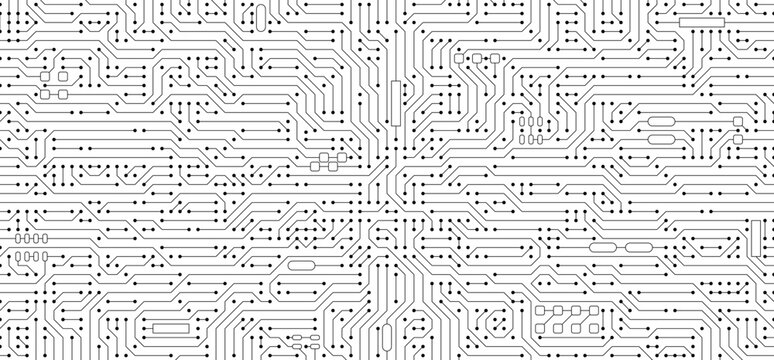 Black semiconductor circuit lines microchip network abstract overlay isolated. Digital semiconductor AI concept bg. IT motherboard modern background with electronic connections. Vector png