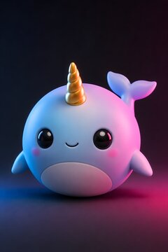 Adorable Kawaii Narwhal Cartoon Sea Animal Illustration

