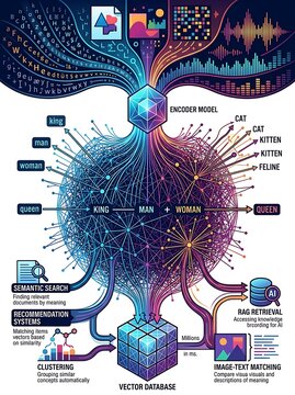 Ai encoder model and vector database infographic explaining data flow