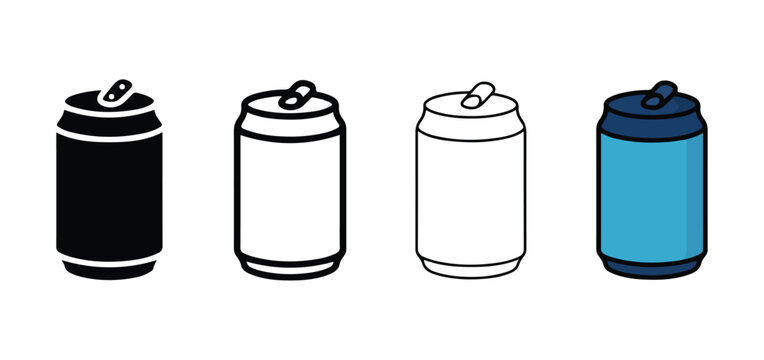 soda cans side by side on white background  black white gray and blue cans with pull tabs