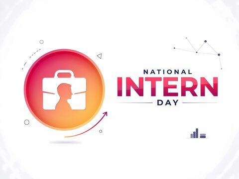 National intern day celebration design with briefcase icon and professional silhouette for career development and internship