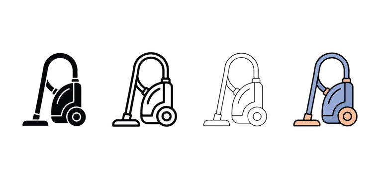 vacuum cleaner icons in various styles on white background  cleaning tools and household appliances