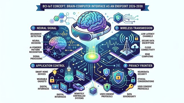 Futuristic brain computer interface and iot connectivity concept