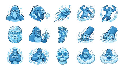 Blue ice gorilla mascot icon set © Agus