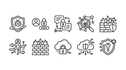 Cybersecurity network protection line icons set. © muhammad