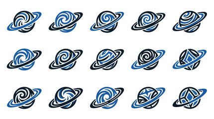 Blue Saturn planet icon set on white background. © Agus