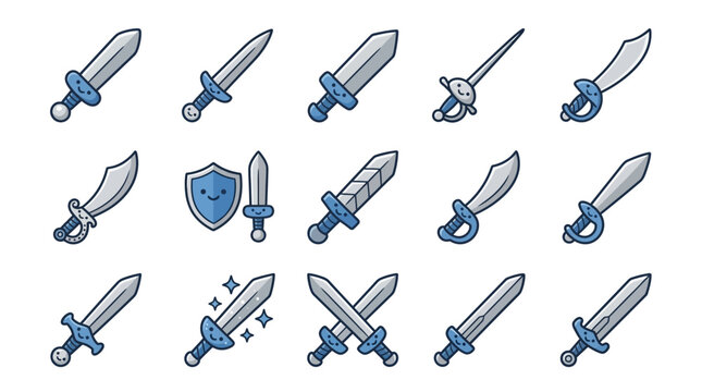 Blue steel sword icons for gaming assets.