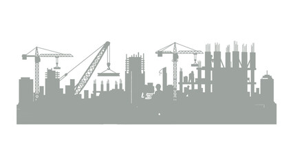 Obraz premium Urban construction site silhouette cranes and buildings under development
