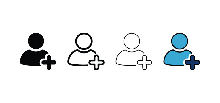 user icons with plus signs for adding friends or connections on social media platforms or online communities  simple line style