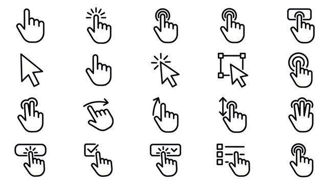 Collection of hand cursor and touch gesture icons