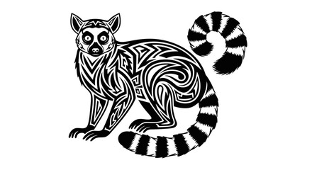 Stylized Ring-Tailed Lemur Illustration with Tribal Patterns. © Haroh