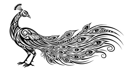 Fototapeta premium Elegant Peacock with Intricate Tribal Pattern Feathers.