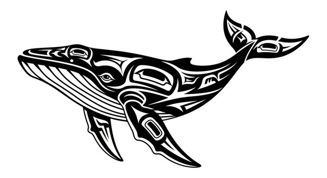 Stylized Orca Whale in Pacific Northwest Native American Art Style.