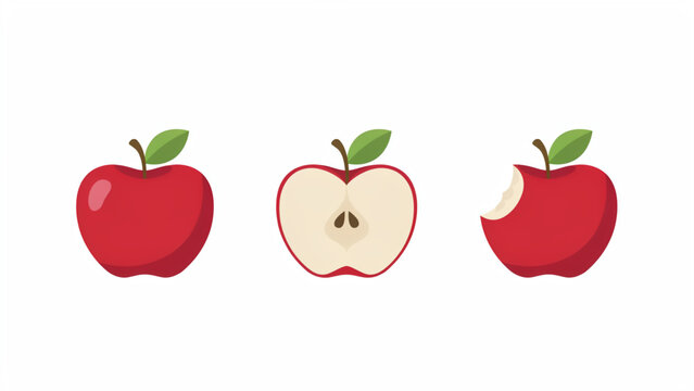 Three red apples illustration with one sliced open showing core