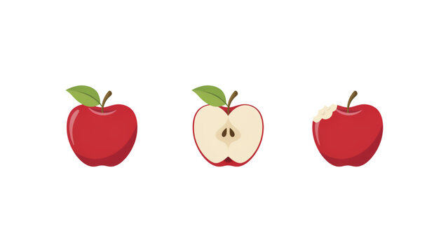 Three simple red apples in a row with different bite marks